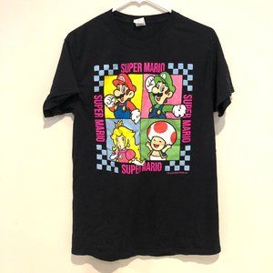 Black Super Mario Fruit Of The Loom T-Shirt 100% Cotton Medium